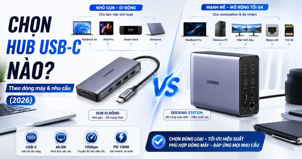 Hub USB-C Ugreen: Cách Chọn Đúng Loại Theo Dòng Máy & Nhu Cầu (2026) 1 Hub USB-C Ugreen Cách Chọn Đúng Loại Theo Dòng Máy