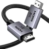 Cáp HDMI 2.1 Ugreen HD171 với dây bện đen và hai đầu cắm kim loại xám có chữ HDMI 8K
