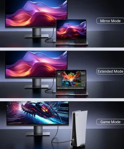 Cáp HDMI 2.1 Ugreen 25912 HD171 Dài 5M 48Gbps, 8K@60Hz, 4K@240Hz 17 Ba cảnh nối laptop và PS5 với màn hình: chế độ Mirror, Extended và Game