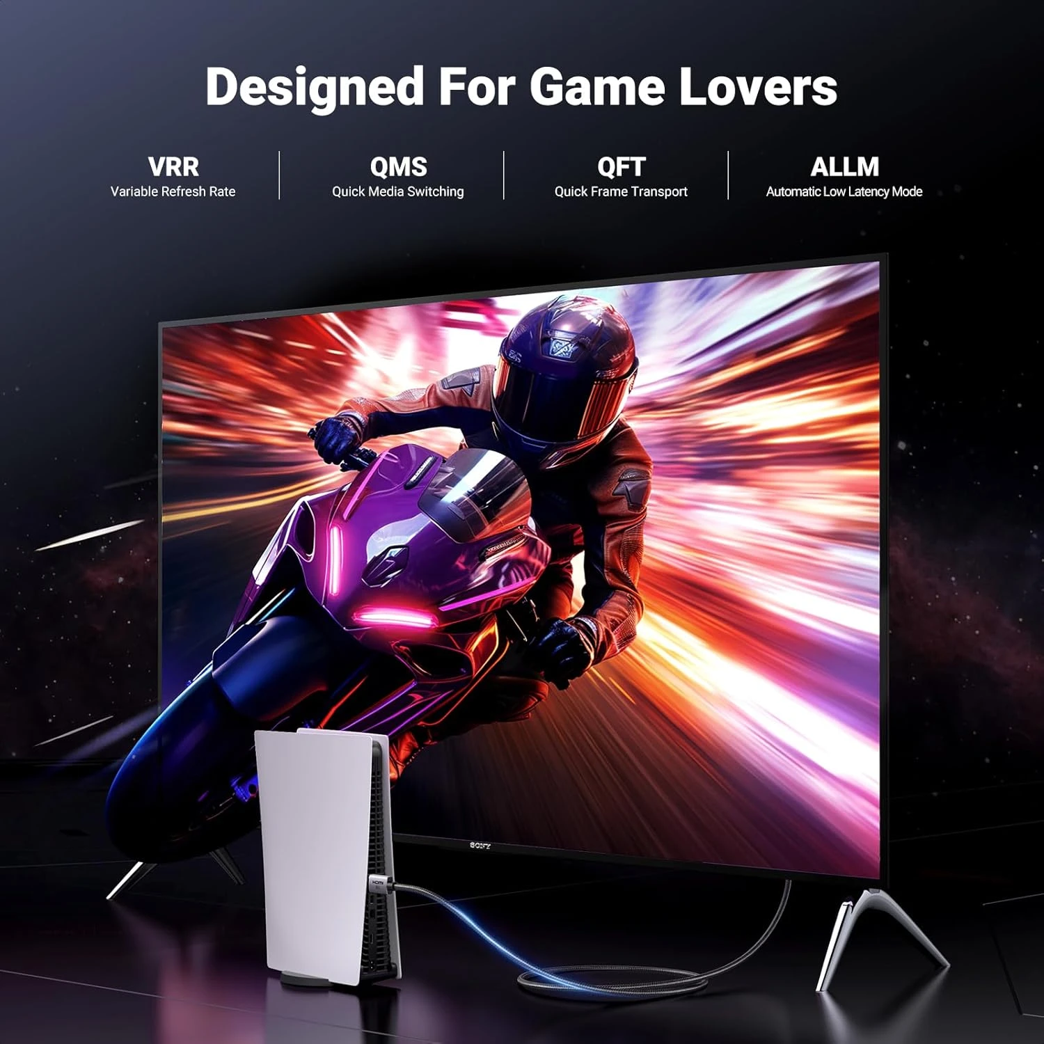 Cáp HDMI 2.1 Ugreen 25912 HD171 Dài 5M 48Gbps, 8K@60Hz, 4K@240Hz 8 PS5 nối TV bằng dây cáp bện, màn hình hiển thị cảnh đua mô-tô