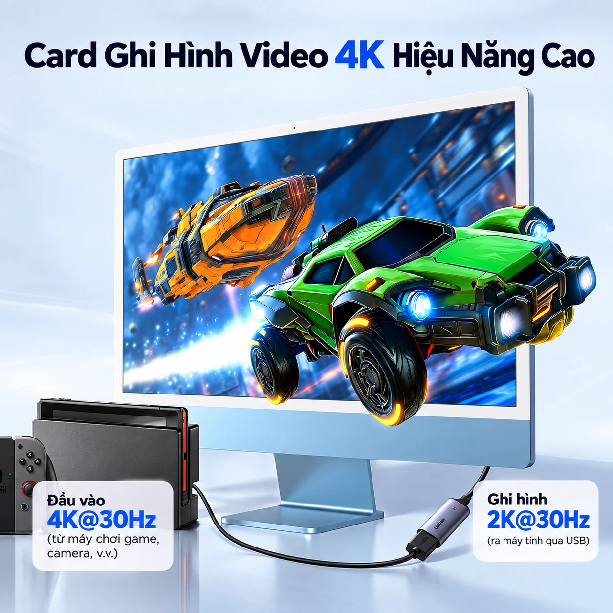 Card Video Capture HDMI to USB-C Ugreen 15389 CM629 — 2K@30Hz, USB 3.0 Type-C 5 Card capture HDMI UGREEN 15389 CM629 hỗ trợ đầu vào 4K@30Hz và ghi hình 2K@30Hz qua USB